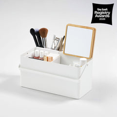 Makeup Organizer with Mirror - Steel + Wood