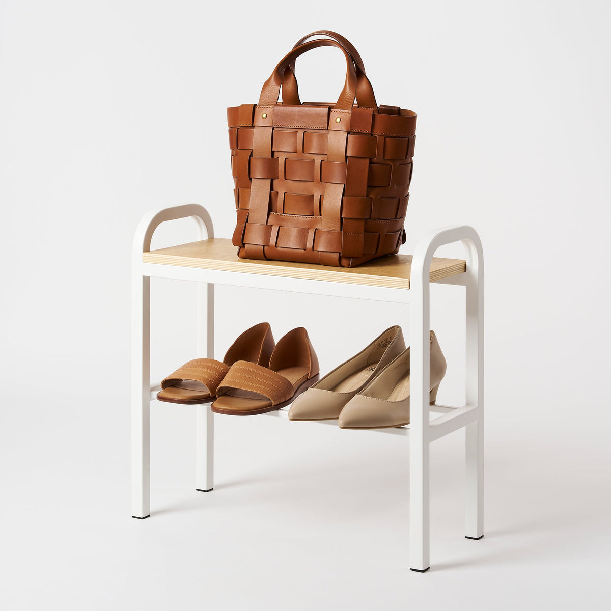 Shoe Organizer & Bench (18" H)  - Steel + Wood