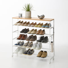 Rolling Five-Tier Shoe Rack (34.25" H)  - Steel + Wood