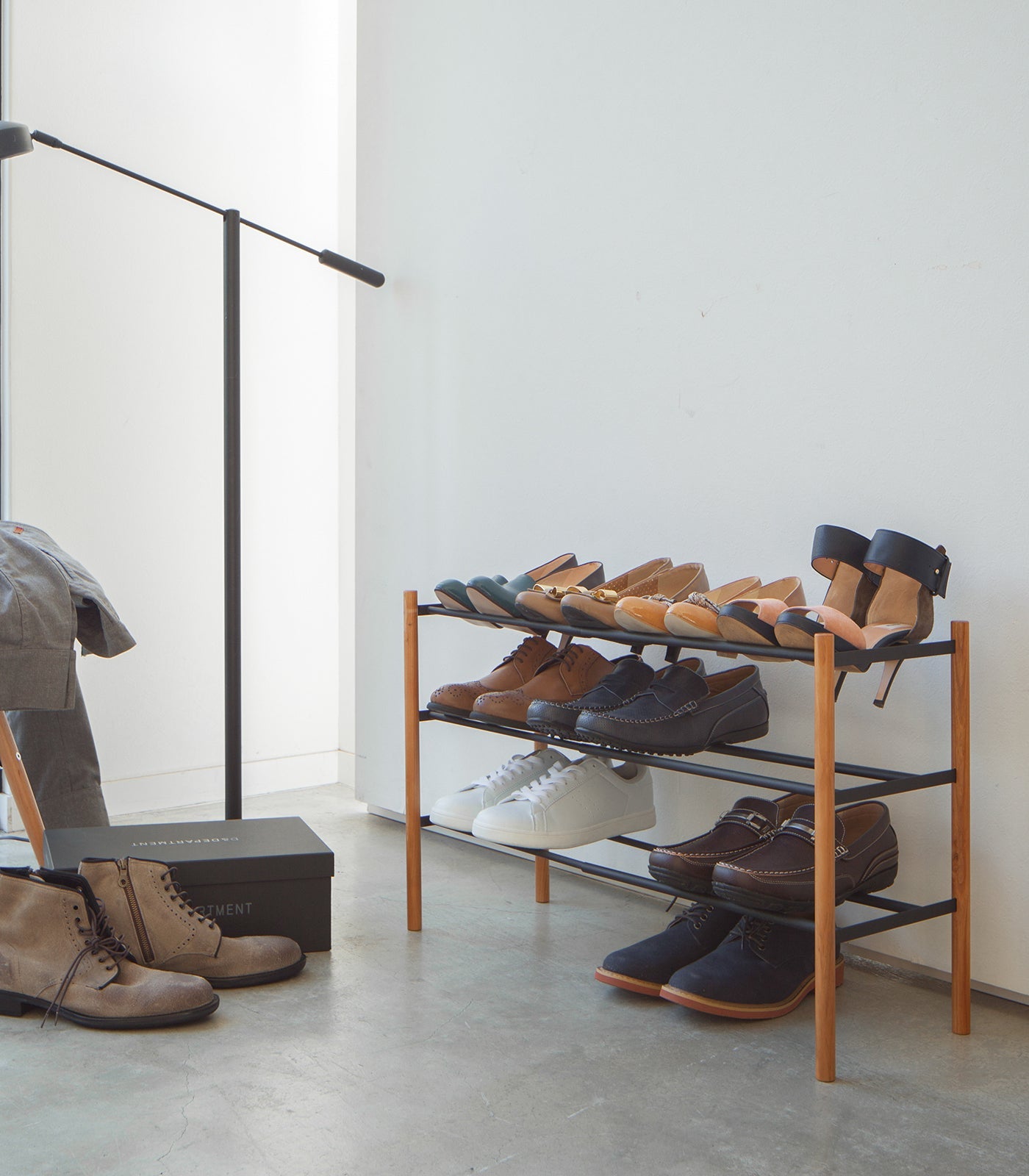 Expandable Shoe Rack (18" H)  - Steel + Wood
