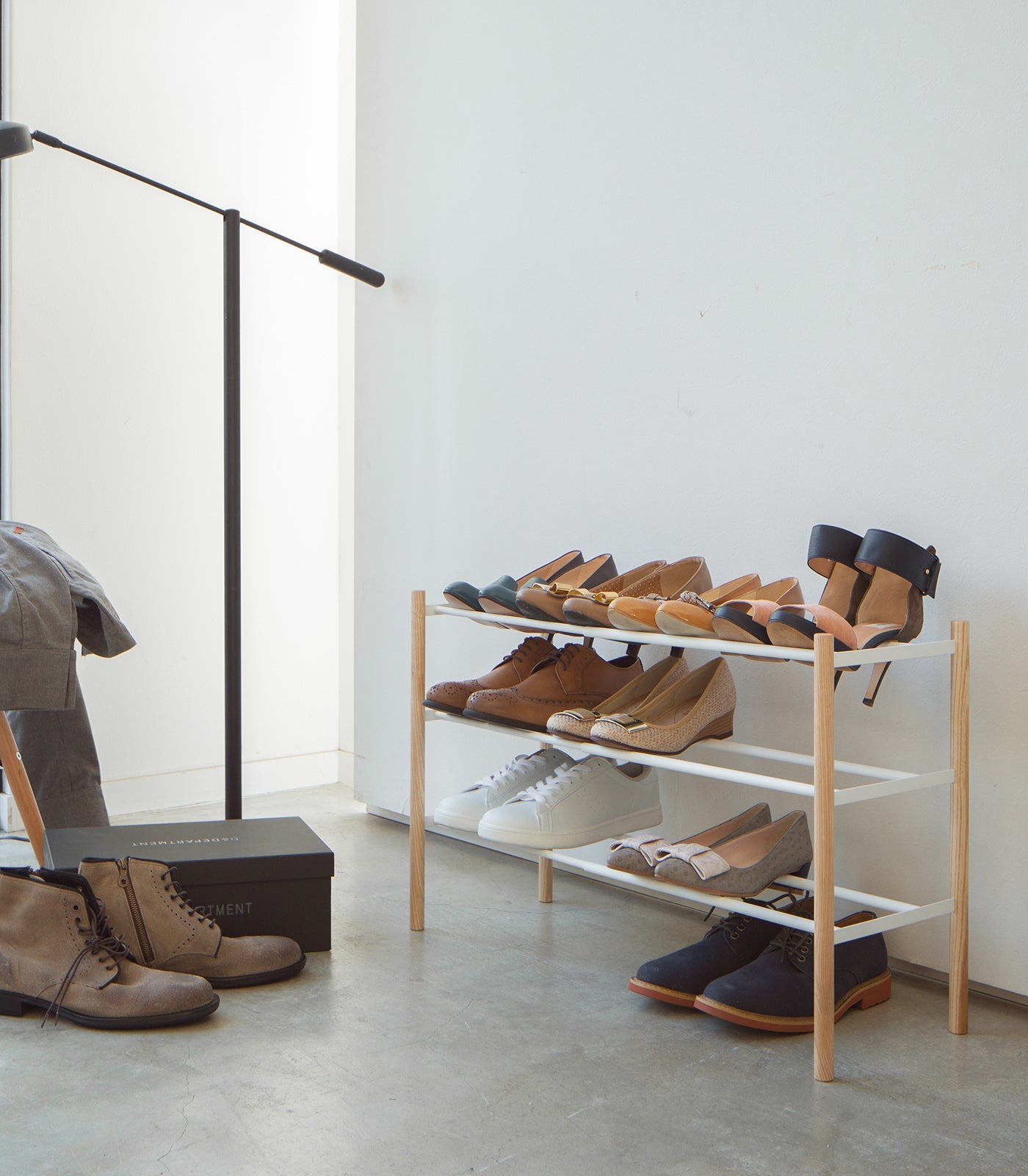 Expandable Shoe Rack (18" H)  - Steel + Wood