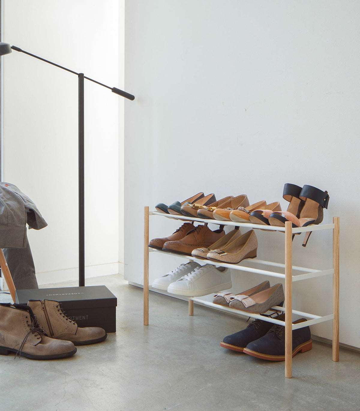 Expandable Shoe Rack (18" H)  - Steel + Wood